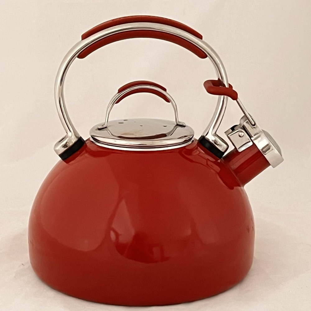 KitchenAid Red Enamel Tea Kettle Stainless Whistling Stove Top Pot